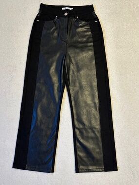 Ahiri Women's Faux Leather Panel Denim Pants Size 4 Black High Rise Straight Leg